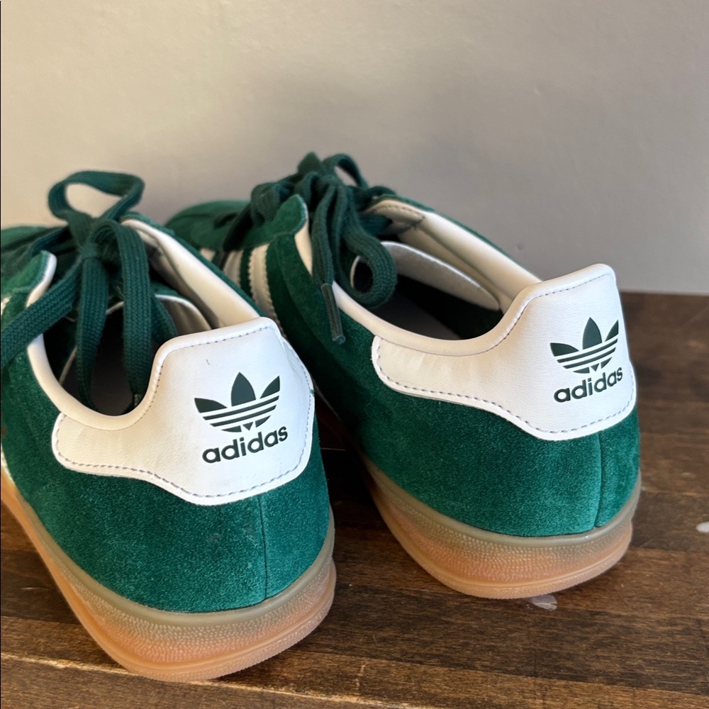 adidas Green Suede Gazelle Indoor Sneakers with White Stripes - Picture 9 of 10